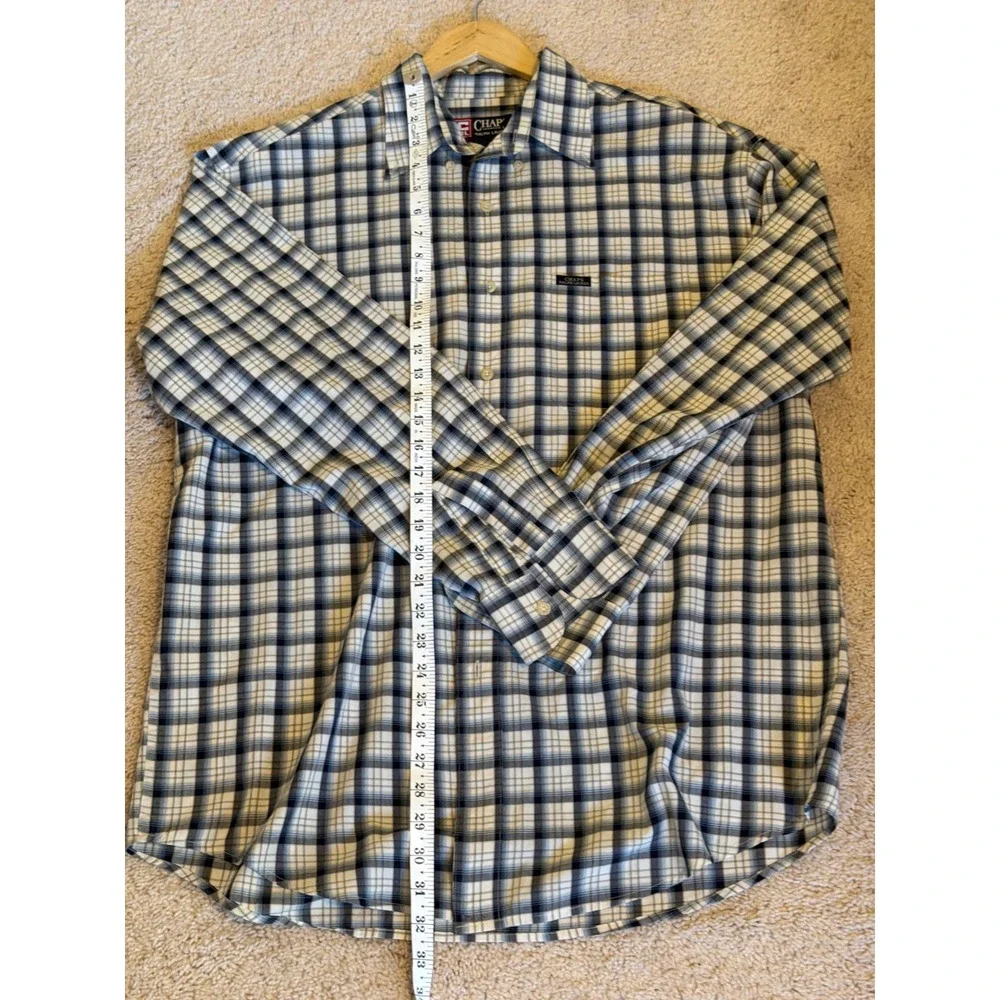 Chaps Ralph Lauren Mens Large Blue Plaid Button Down Long Sleeve Shirt L/G